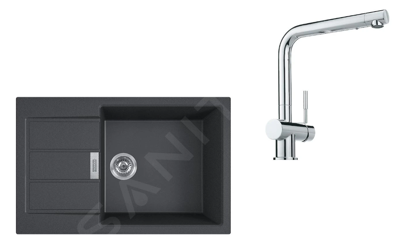 Franke Sets - SET T87, Tectonite-Spüle S2D 611-78 XL Mit Armatur SAMOA, Schwarz/Chrom 143.0618.735