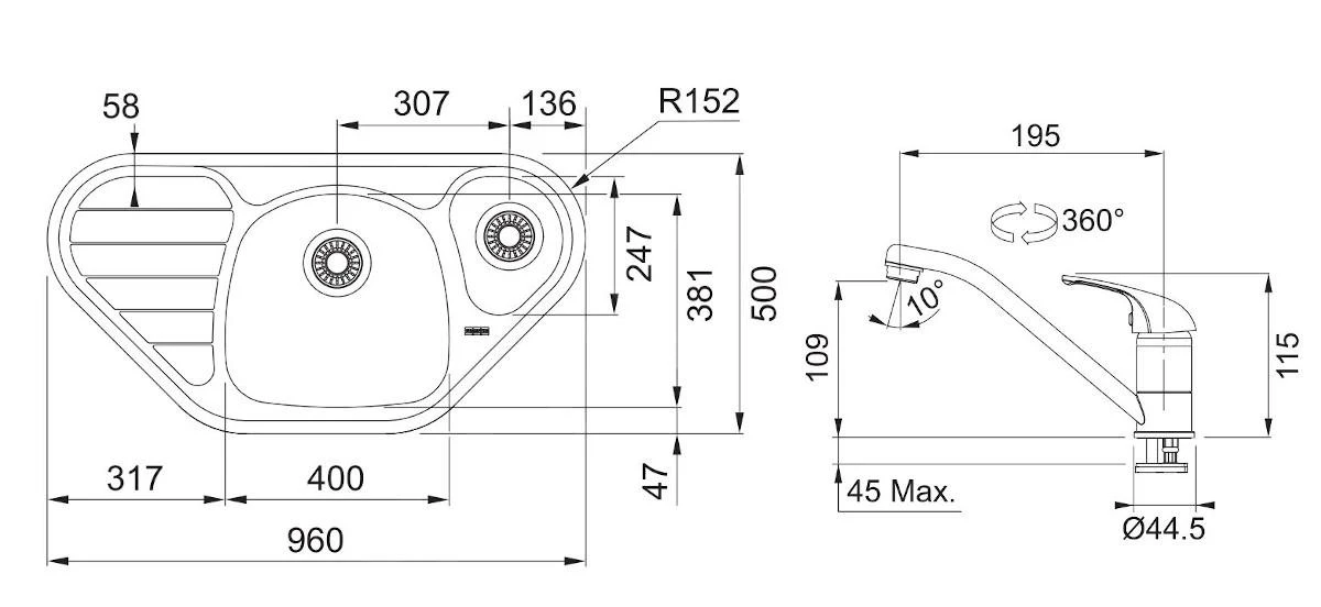 Franke Sets - SET N80, Edestahlspüle SKX 651 E, Eckig, Mit Armatur FB 250.031, Edelstahl/Chrom 101.0618.835 – Bild 2