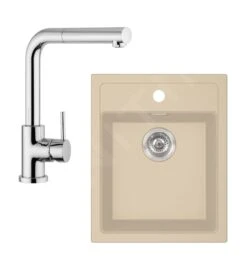 Franke Sets - Küchenset T51, Tectonite-Spüle SID 610-40 Und Wasserhahn FN 0147.031, Beige / Chrom 143.0675.708