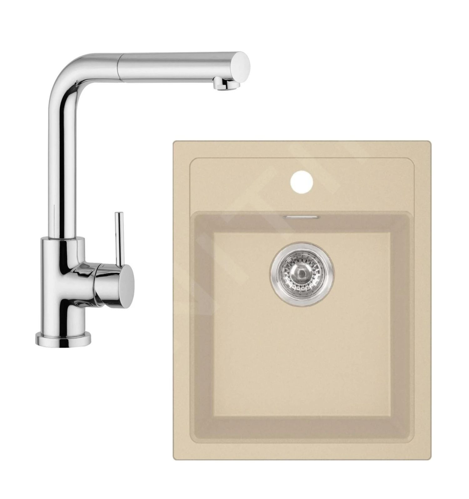 Franke Sets - Küchenset T51, Tectonite-Spüle SID 610-40 Und Wasserhahn FN 0147.031, Beige / Chrom 143.0675.708