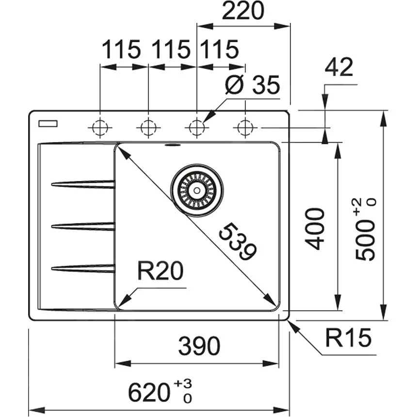 Franke Sets - Set G212, Fragranit Spülbecken CNG 611-62 TL/2 Und Küchenarmatur Samoa, Schwarz Matt/Chrom 114.0650.744 – Bild 2