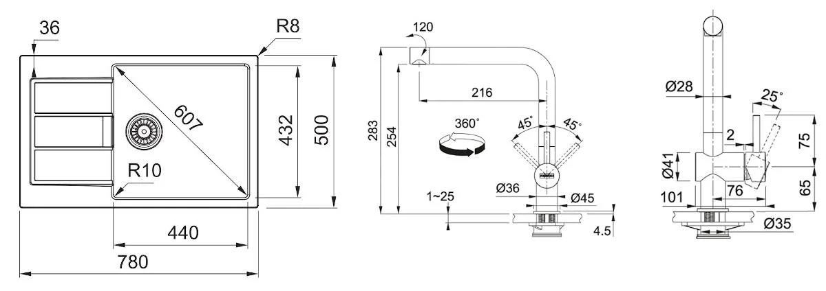 Franke Sets - SET T87, Tectonite-Spüle S2D 611-78 XL Mit Armatur SAMOA, Schwarz/Chrom 143.0618.735 – Bild 2