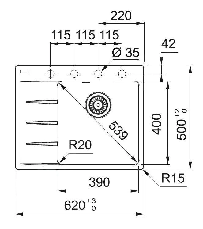 Franke Sets - Set G215, Fragranit-Spüle CNG 611-62 TL/2 Und Armatur FC 3055.901, Schwarz Matt/chrom 114.0675.669 – Bild 2