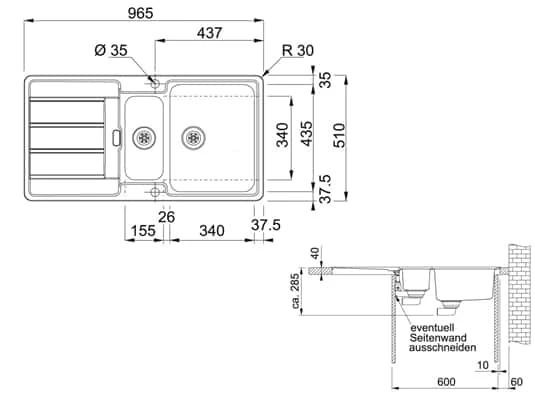 Franke Hydros HDX 254 Edelstahlspüle Glatt - 127.0378.733 – Bild 3