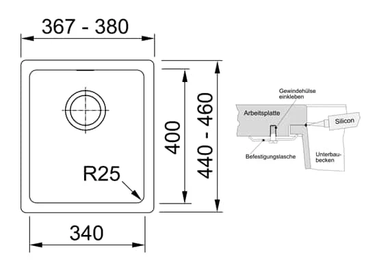 Franke Kubus KBG 110-34 Cashmere - 11699 Granitspüle Handbetätigung – Bild 5