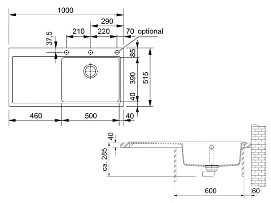 Franke Mythos MTG 611 Glacier - 114.0477.021 Granitspüle Exzenterbetätigung – Bild 2