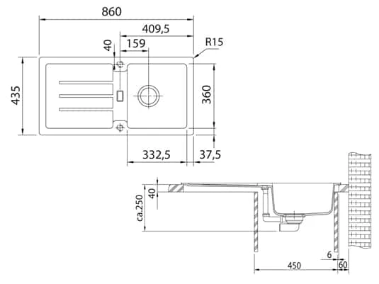 Franke Strata STG 614 Steingrau - 114.0197.797 Granitspüle Stopfenventil – Bild 3